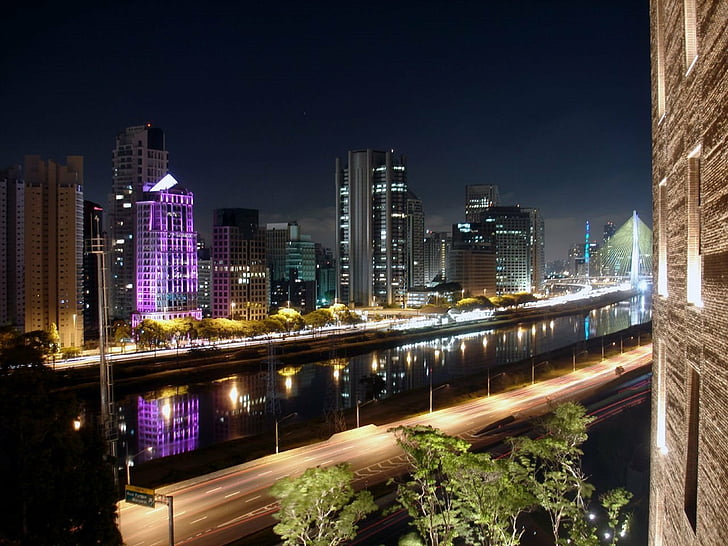 brazil, building, city, landscape, metropole, night, paulo, HD wallpaper