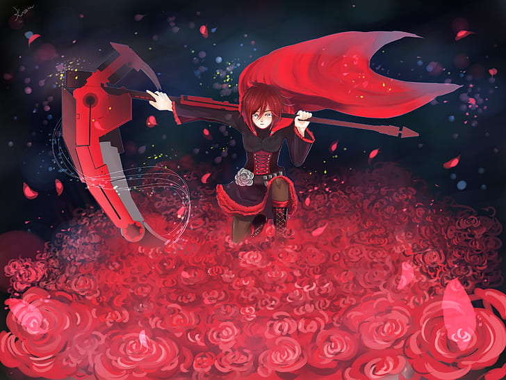 RWBY, digital art, anime girls, fan art, ruby rose, Crescent Rose, HD wallpaper