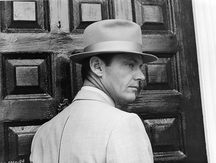 grayscale photo of man in suit and hat, Chinatown, Jack Nicholson