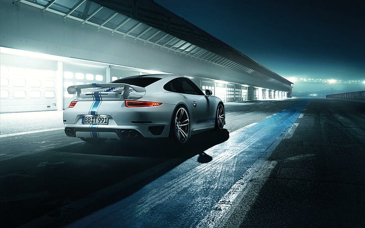 TechArt Porsche 911 Turbo S 2014, white sports coupe, cars, HD wallpaper