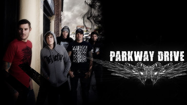 parkway drive, night, looking at camera, group of people, standing