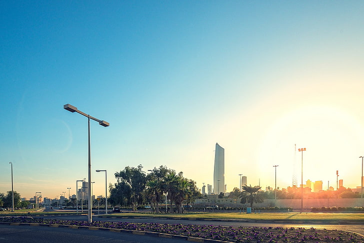 Kuwait, street light, road, city, urban, sky, architecture, HD wallpaper
