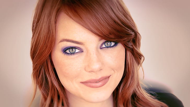 portrait, face, redhead, green eyes, Emma Stone, makeup, women, HD wallpaper