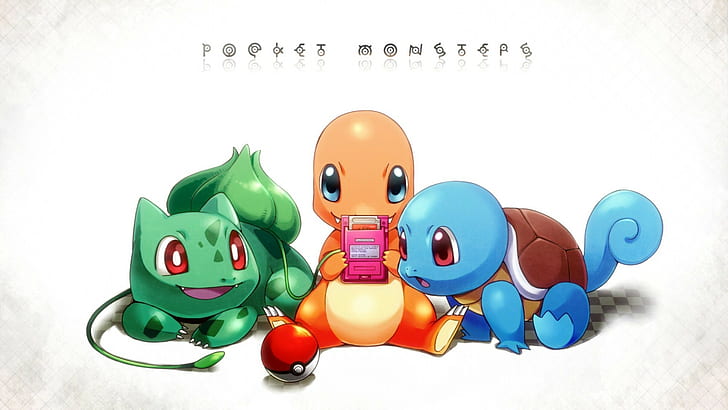 Bulbasaur, Charmander, and Squirtle illustrations, untitled, Pokémon, HD wallpaper