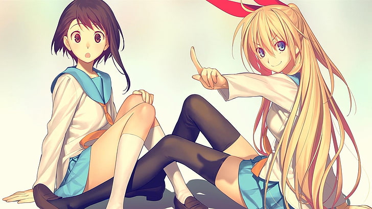 two female animated characters, anime, school uniform, Nisekoi