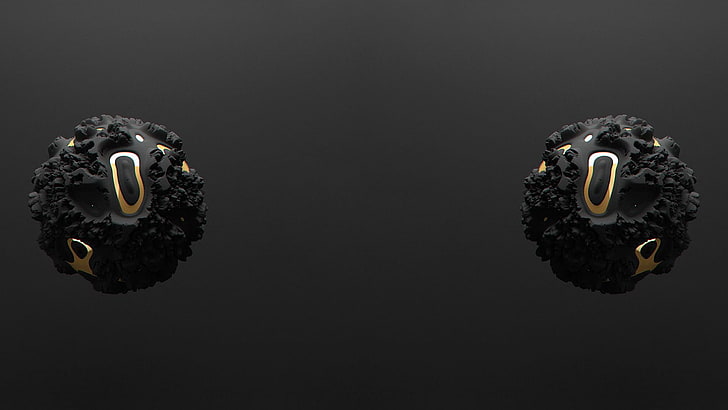 two black stone 3D splash art, 3d object , gold, minimalism, studio shot, HD wallpaper