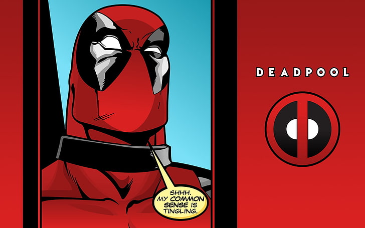 Deadpool illustration, comics, red, communication, text, public restroom