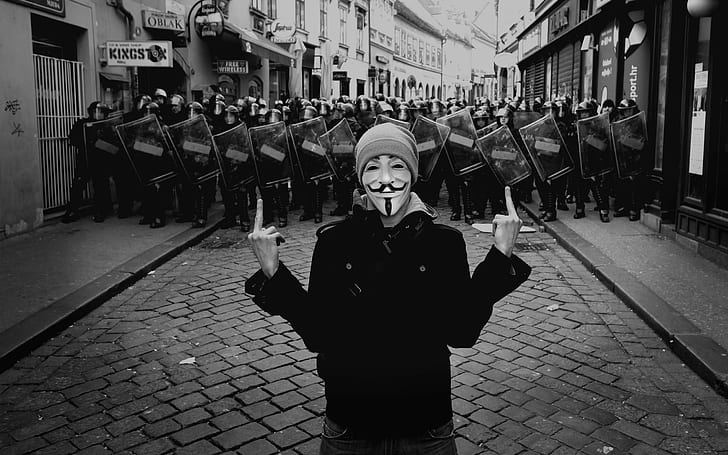 Guy Fawkes Mask, Middle Finger, punk, wasted youth