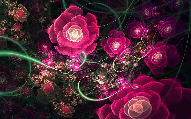 Fractal Flower Design, rose, 3d and abstract, HD wallpaper