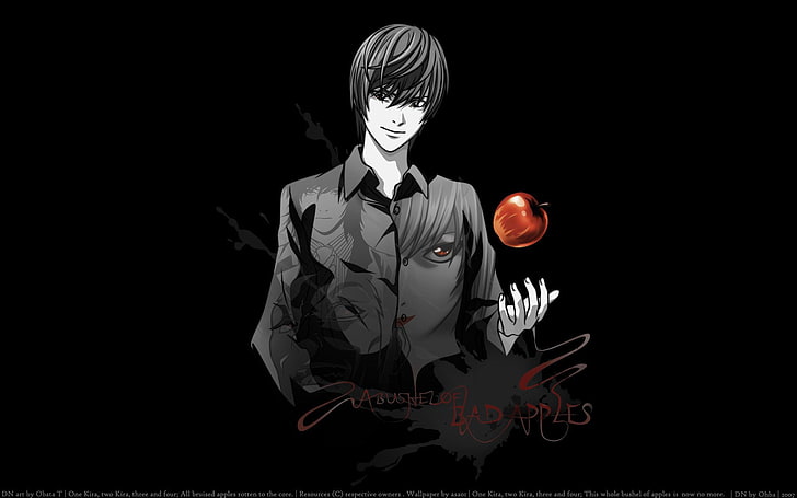 Death Note Kira illustration, Anime, representation, black background, HD wallpaper