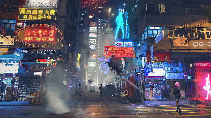 cyberpunk, artwork, street, science fiction, futuristic city