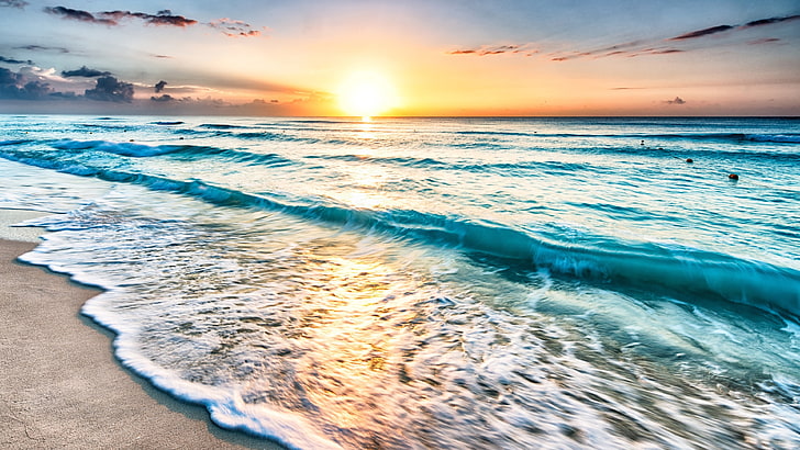sea, beach, horizon, ocean, wave, water, sky, sunlight, wind wave, HD wallpaper