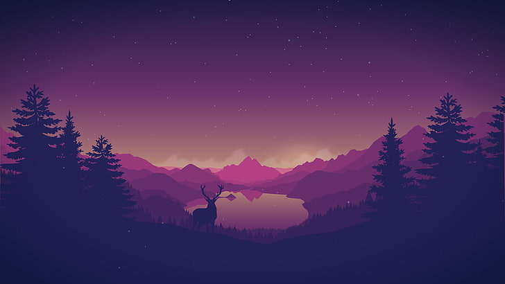 silhouette deer surrounded by trees wallpaper, artwork, antlers