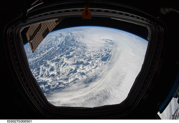 Earth, space, space station, window, cloud - sky, nature, no people