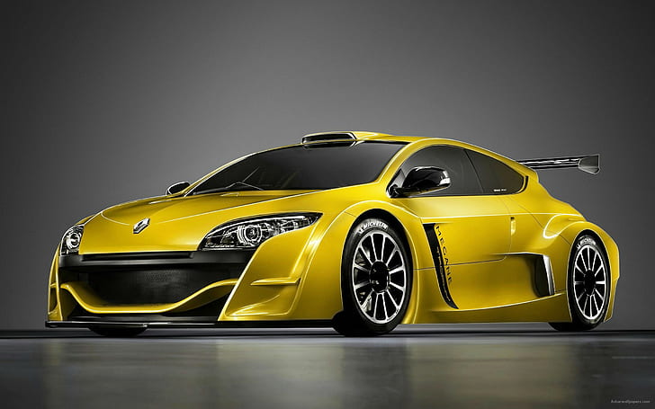 Renault Megane Trophy, yellow renault sports coupe