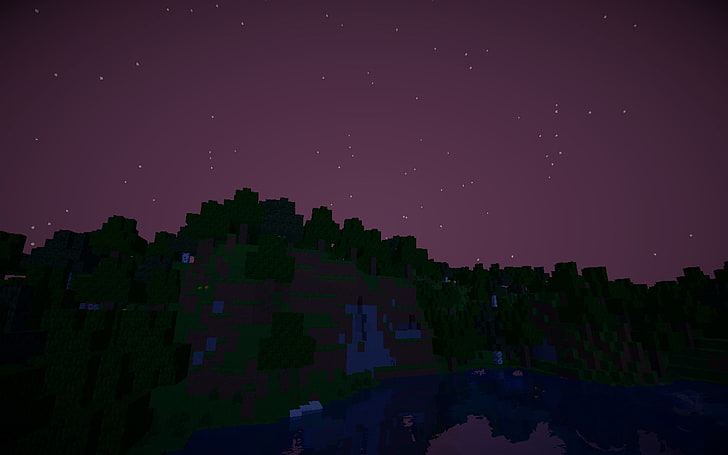 brown and black skies during night time, Minecraft, sky, building exterior, HD wallpaper