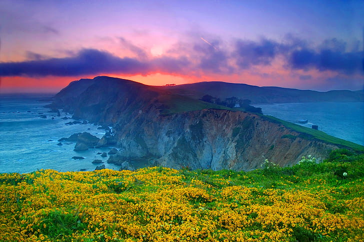 Sunset, California, Coast, Point Reyes, HD wallpaper