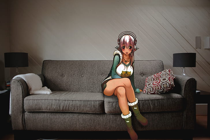 Super Sonico, couch, anime girls