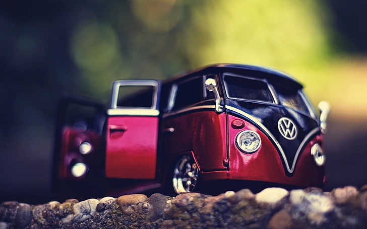 macro, car, Volkswagen, miniatures, combi, vw bus, retro styled