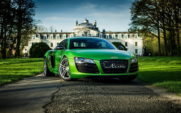 Audi R8 green supercar front view, HD wallpaper
