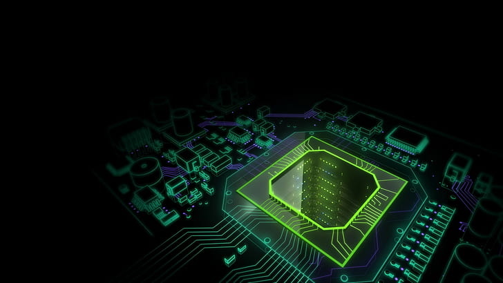 green and black circuit board illustration, computer, render