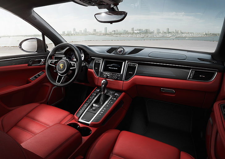red leather vehicle bucket seats, beach, the sun, the city, interior, HD wallpaper