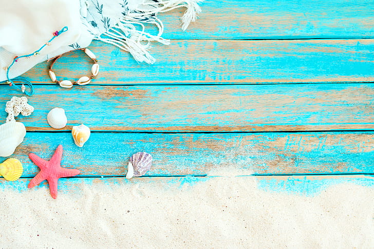 sand, beach, background, Board, star, shell, summer, wood, marine, HD wallpaper