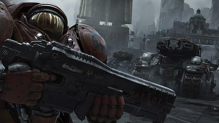 the city, the suit, starcraft, rifle, tanks, strategy, Marines, HD wallpaper