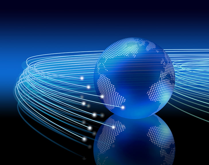 globe digital wallpaper, world, connectivity, fiber optic, blue