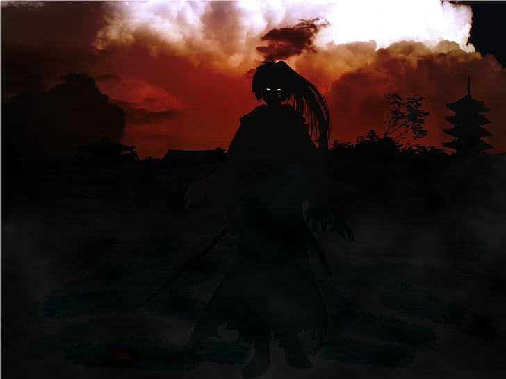 Anime, Rurouni Kenshin, cloud - sky, one person, adult, silhouette