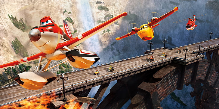Disney Pixar Planes movie still screenshot, machine, bridge, cartoon, HD wallpaper