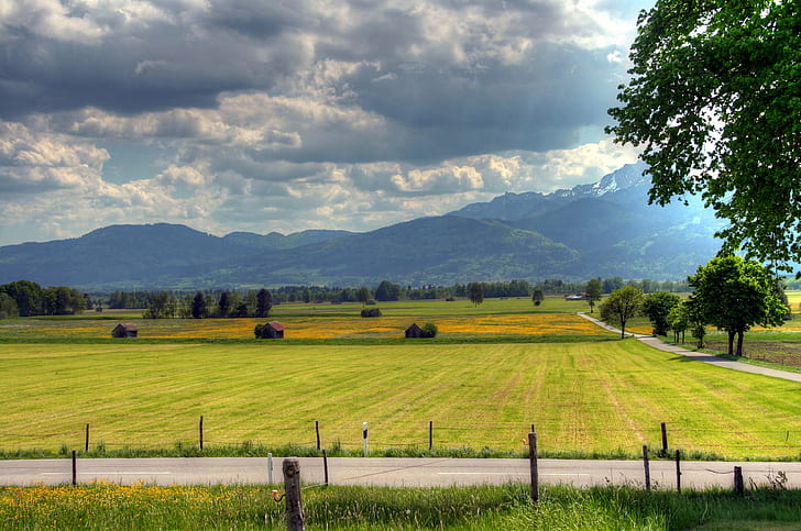 photo of green grass field in day time, Storms, autobahn, Bavaria, HD wallpaper