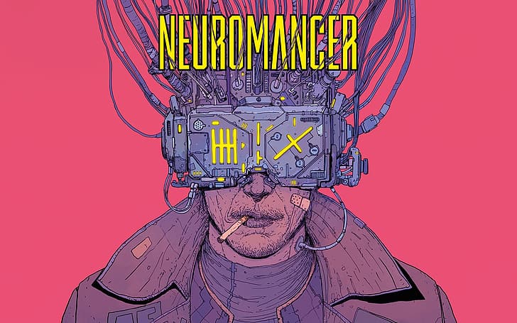 Neuromancer, drawing, book cover, cyberpunk, wires, cigarettes