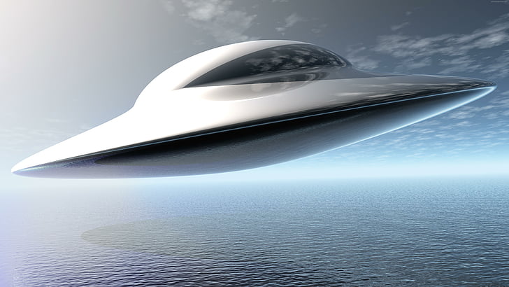 ufo, flying saucer, water, sky, scifi, science fiction, fantasy art, HD wallpaper
