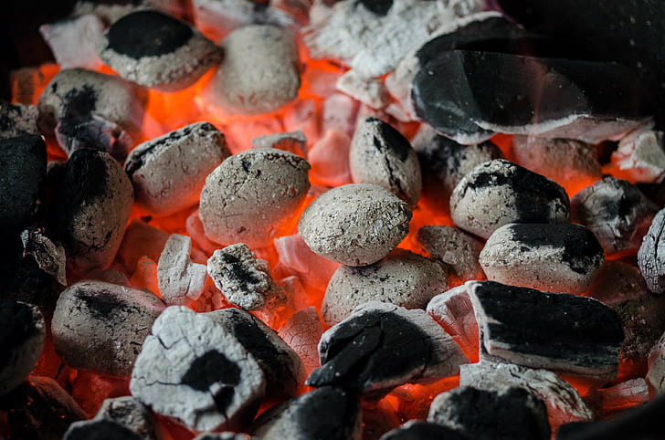 barbecue, bbq, briquettes, burning, charcoal, fire, glowing, HD wallpaper