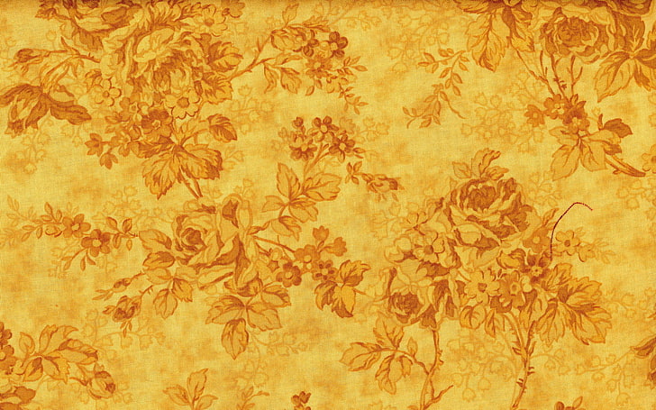 yellow and brown floral illustration, flowers, background, patterns, HD wallpaper