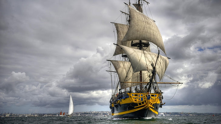 sailing ship, tall ship, frigate, etoile du roy, sea, caravel, HD wallpaper