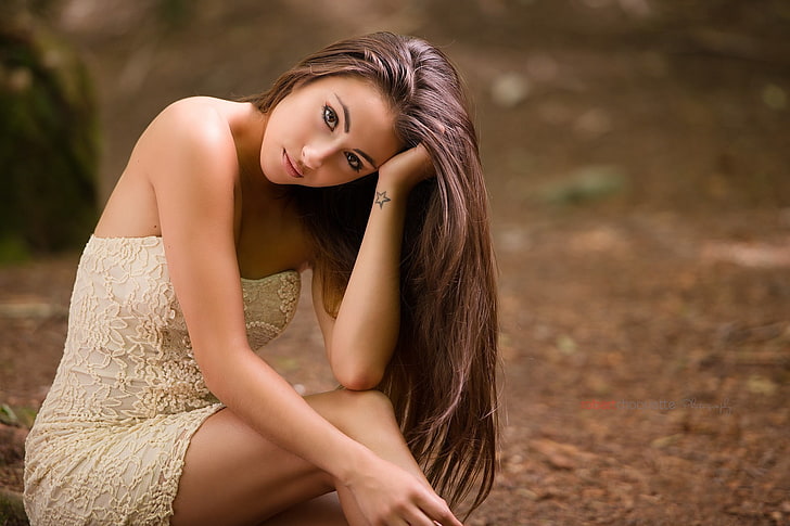 women's brown sweetheart neckline mini dress, untitled, model