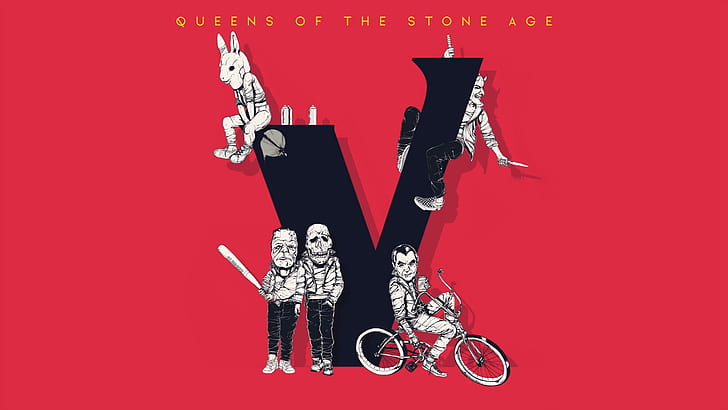 Queens of the Stone Age, villains, studio shot, colored background
