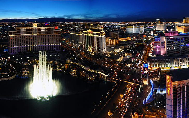 Las Vegas Night, white water fountain, sua, usa, america, city, HD wallpaper