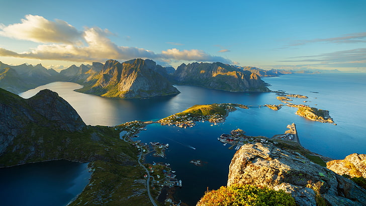 Lofoten Islands Norway Panorama Of Reinebringen One Of The Highest Mountain Peaks On The Islands Wallpaper Hd 5760×3240