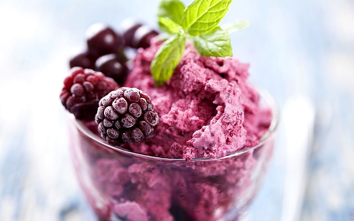 raspberry ice cream, raspberries, macro, fruit, food, berry Fruit