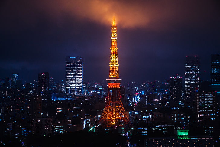 Tokyo Tower, Japan, night city, city lights, cityscape, urban Skyline