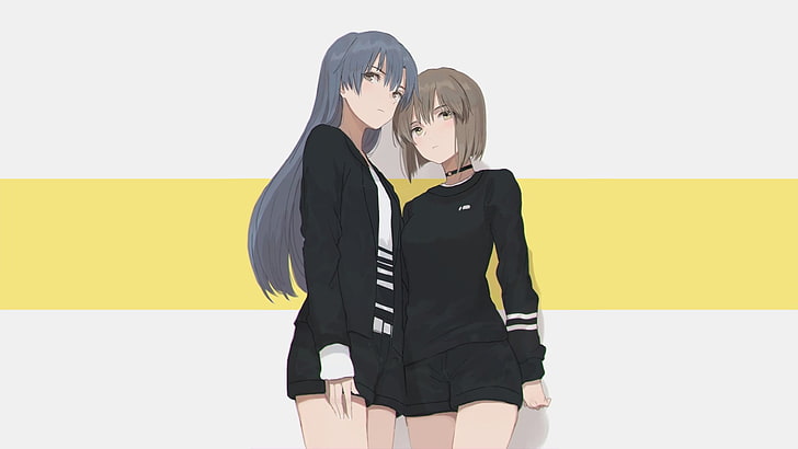 anime, anime girls, manga, minimalism, simple background, gray