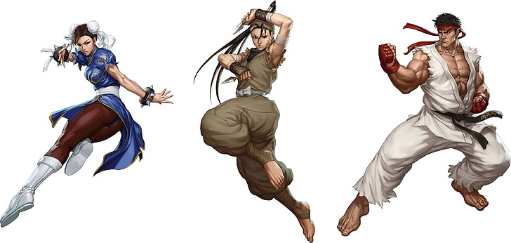 Street Fighter, video games, Chun-Li, Ryu, collage, white background