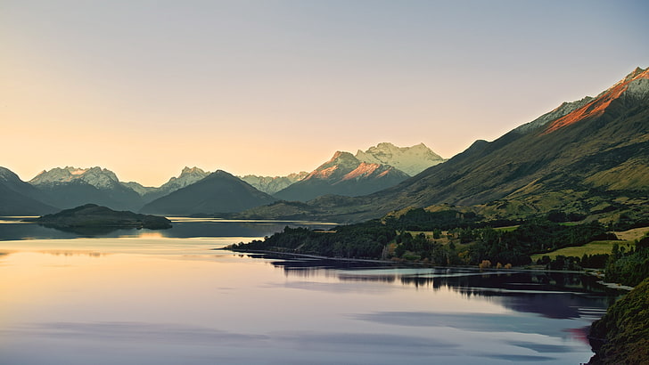 widescreen mountain lake, sky, water, scenics - nature, beauty in nature, HD wallpaper