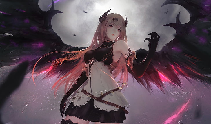 Hd Wallpaper Pink Haired Woman Anime Character With Wings