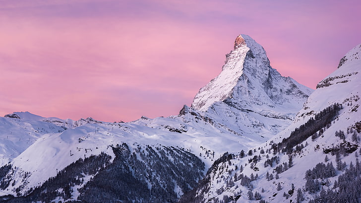 mountain range, matterhorn, sky, winter, massif, alps, switzerland, HD wallpaper