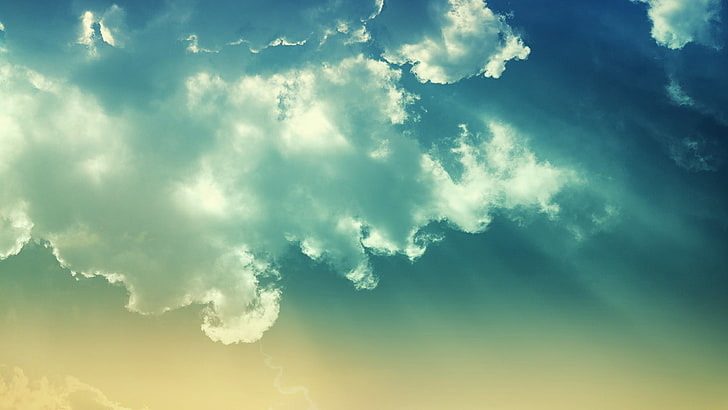 blue and white cloudy sky, clouds, sun rays, cloud - sky, beauty in nature, HD wallpaper