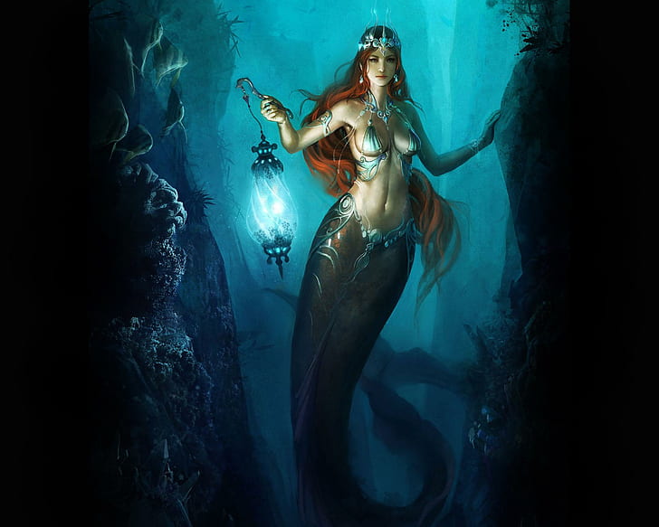 HD wallpaper: Mermaid With Lamp, lovely, dreamer, underwater, beautiful,  grace | Wallpaper Flare